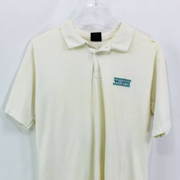 80s Vintage Mens '84 US Open Short Sleeve Polo Shirt White Blue Cream - Picture 6 of 11